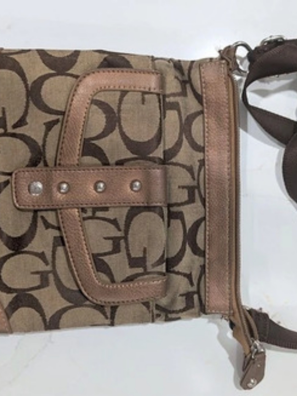 Guess Jacquard Crossbody in Brown & Tan